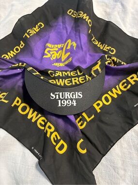 Vintage Sturges 1994 Joe's Racing 'Camel Powered' Purple & Black Bandana Visor